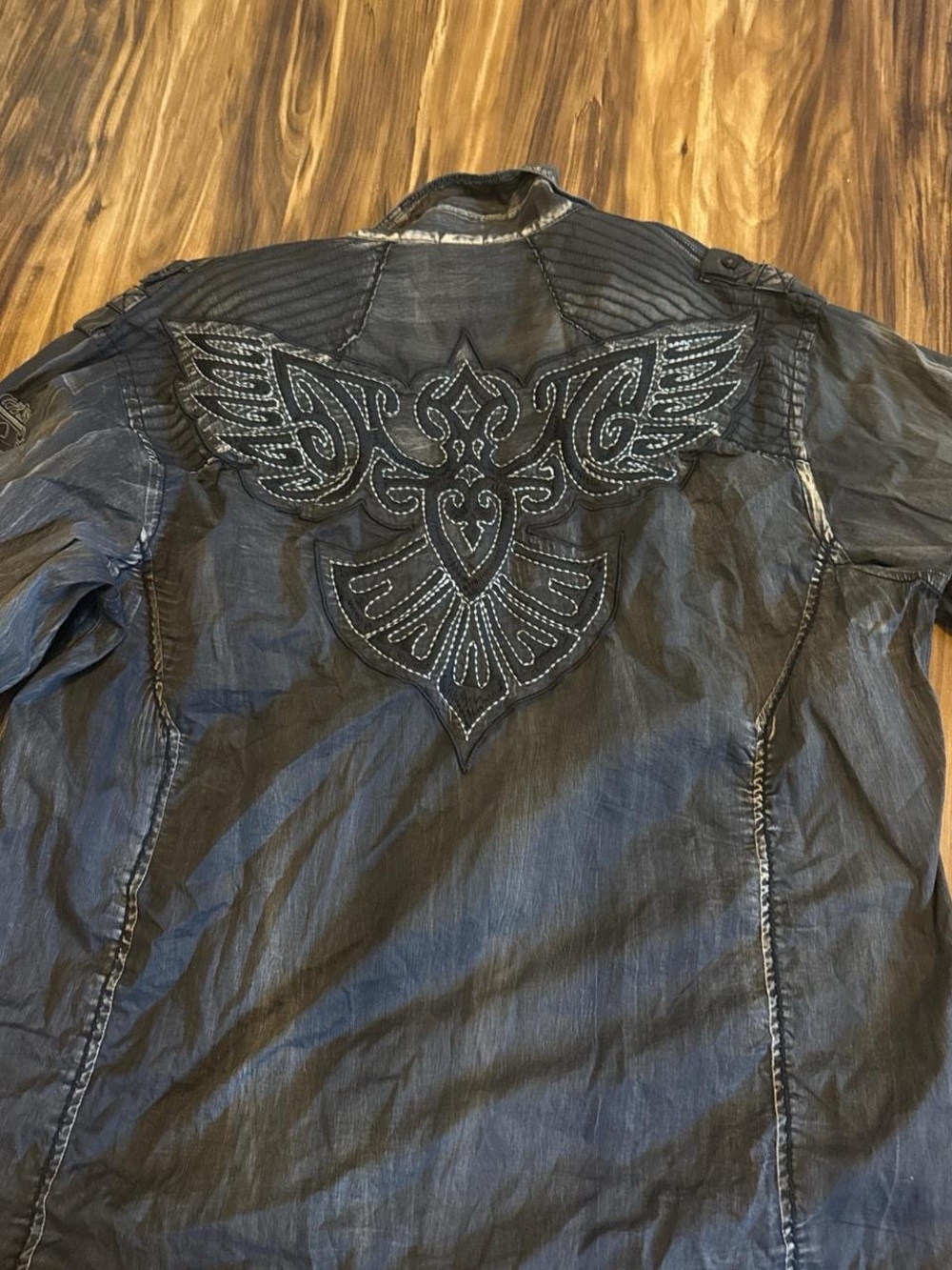 Y2K Roar Black Embroidered Wingback Dress Shirt